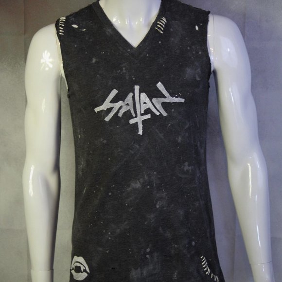 Satan Handmade Distressed Destroyed Ripped Studded - Picture 1 of 5